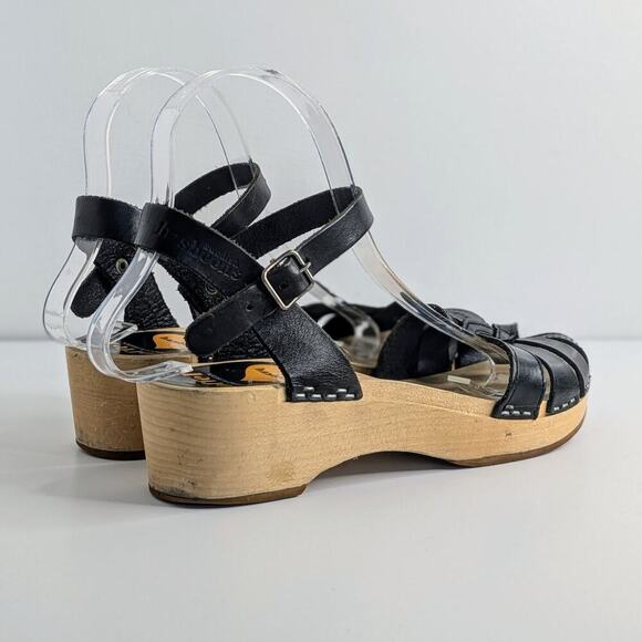 Swedish Hasbeens Shoes Cross Strap Debutant Womens EU 37 Black Leather Sandals - Picture 16 of 16